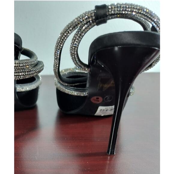 Charlotte Russe Rhinestone Bow Stiletto Heels Women's Size 9 Black Ankle Strap - Picture 12 of 13